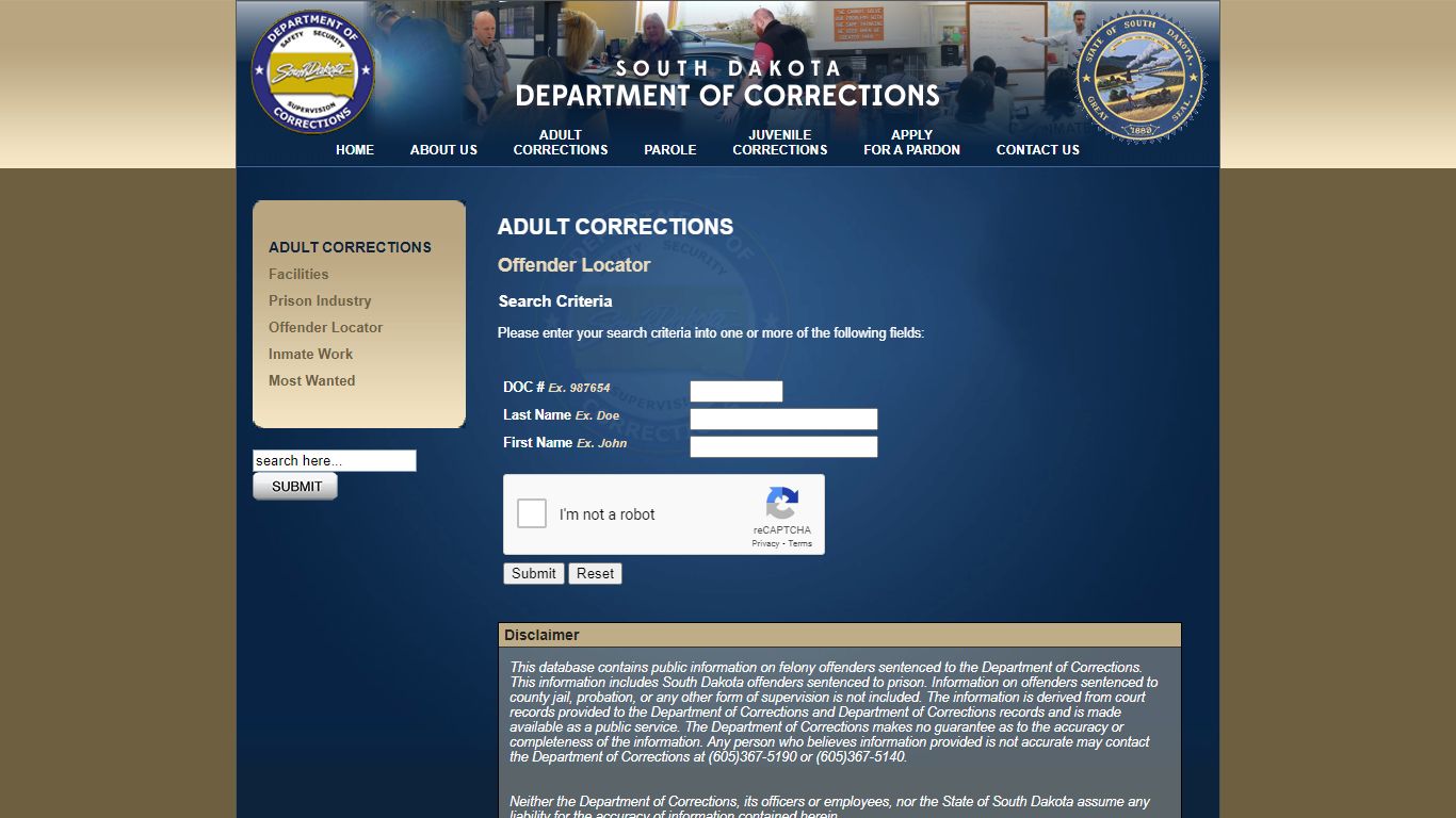 Offender Locator :: SD Dept of Corrections - South Dakota Department of ...